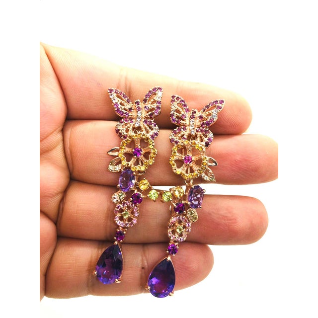 Late 20th Century Bochic “Capri” Vintage Sapphire, Amethyst & Peridot Earrings Set In 18K Gold For Sale - Image 5 of 9