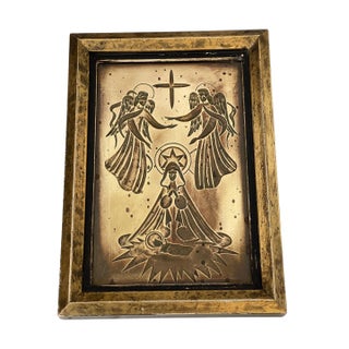 Mid 20th Century Art Deco Bronze Madonna and Child With Angels Icon For Sale