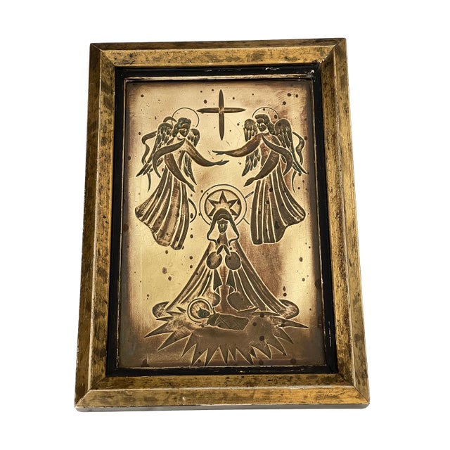 Mid 20th Century Art Deco Bronze Madonna and Child With Angels Icon For Sale