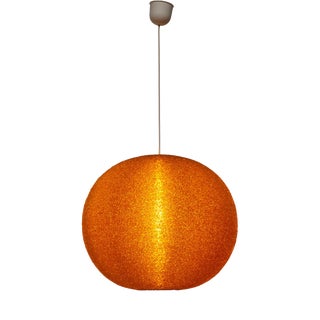French Pendant Light in Textured Orange Acrylic Glass, 1970 For Sale