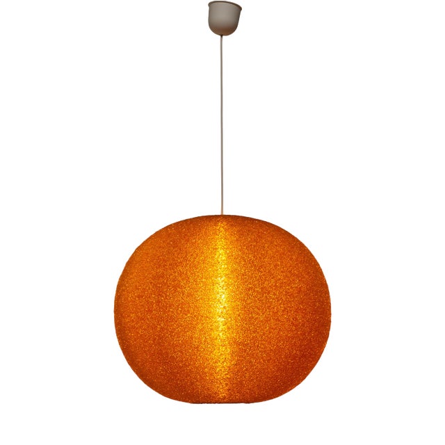 French Pendant Light in Textured Orange Acrylic Glass, 1970 For Sale