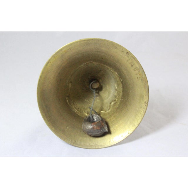 Indian Vintage Brass Bell Etched Intricate Handle Open Work Brass India Bell For Sale - Image 3 of 6