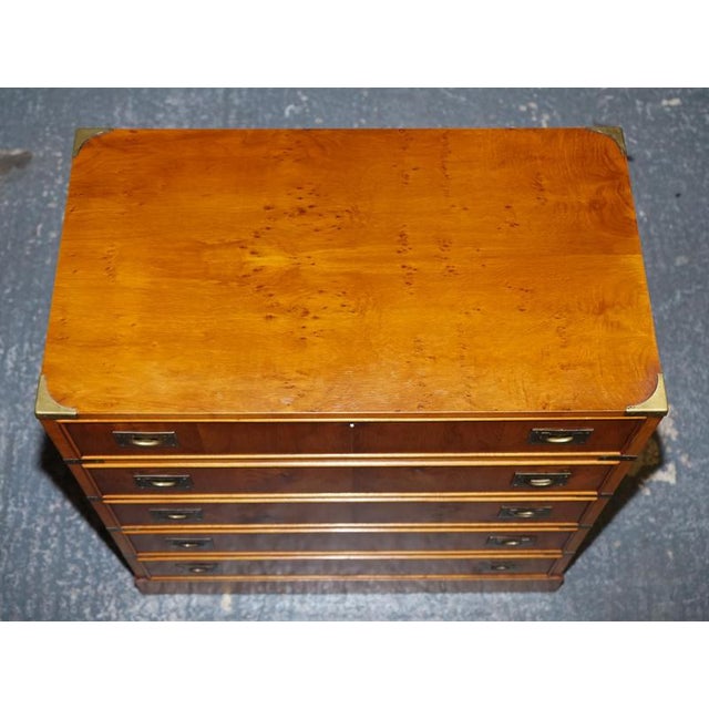 Vintage Military Campaign Yew Wood Secretaire with Brass Handles For Sale - Image 10 of 16