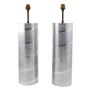 Aluminum Jacques Charpentier Style Tube Table Lamps, 1970s, Set of 2 For Sale