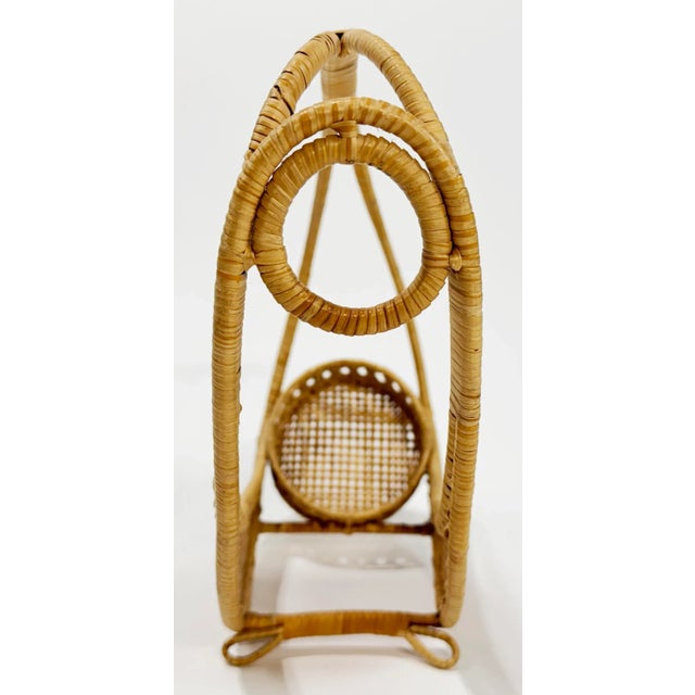 Mid-Century Modern Woven Wicker Wine Caddy Bottle Holder For Sale - Image 3 of 7