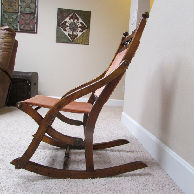 19th Century Eastlake Carpet Folding Rocking Chair Chairish