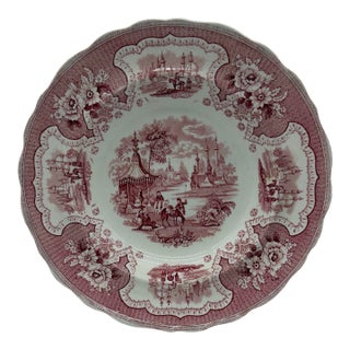 A Antique Staffordshire "Palestine" Pink Transfer Decorated Soup Plate, 1830’s For Sale