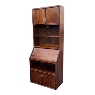 Late 20th Century Vintage Stanley Furniture Secretary Desk With Cabinet Hutch Tambour Door & File Drawer For Sale