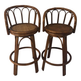 Mid-Century Bamboo Swivel Barstools - a Pair For Sale