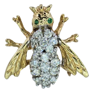 Late 20th Century 14k (585) Yellow Gold Natural Diamond Bee Shape Brooch/Pin
