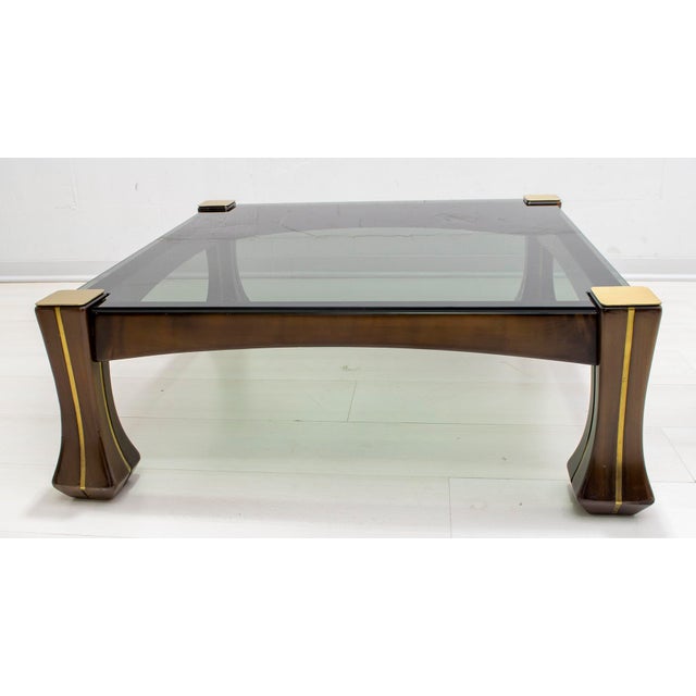 Mid-Century Modern Italian Walnut and Brass Coffee Table, 1970s For Sale - Image 9 of 10
