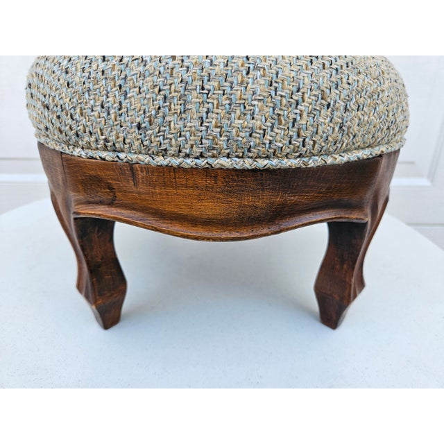 Blue and Brown Tweed Upholstered Oval Footstool For Sale - Image 11 of 12