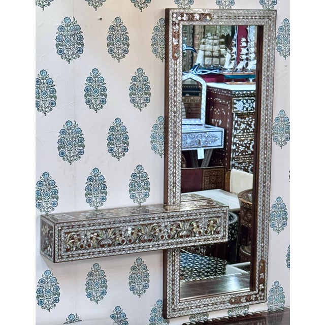 White Contemporary Design Mother of Pearl Inlaid Mirror With Shelf For Sale - Image 8 of 14