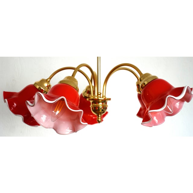 Vintage Brass and Glass 5-Light Chandelier, 1980s For Sale - Image 9 of 14