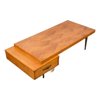 1960s Mid Century Modern Coffee Table Mahogany Drawer Blonde Wood Mansion House For Sale
