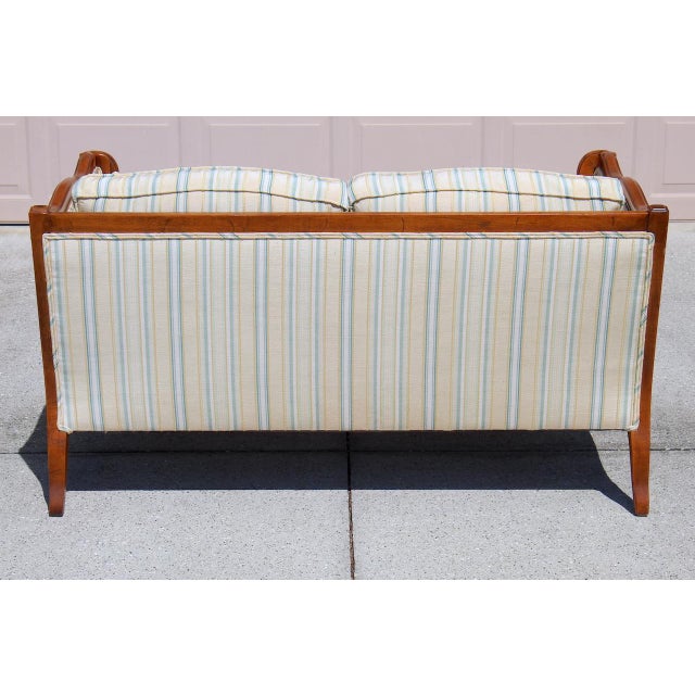 1970s Vintage French Louis XV Style Settee Solid Carved Wood Frame With Striped Upholstery - Circa 70s For Sale - Image 5 of 16