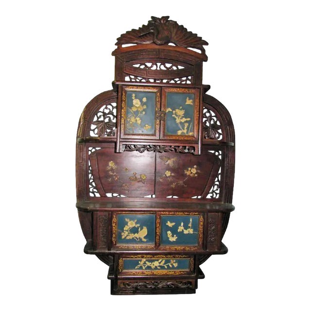 Important 19th C Japanese Etagere Wall Display Cabinet With Refined Detailed Design With Famed Provenance For Sale