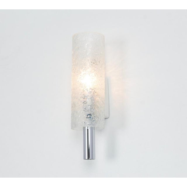 Wonderful pair of mid-century wall sconces with ice glass tubes, made by doria leuchten, germany, manufactured, circa...