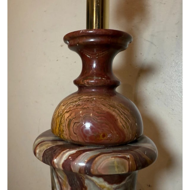 1970s Large Solid Heavy Brown Purple Green Onyx Stone Electric Table Lamp Light For Sale In New York - Image 6 of 12