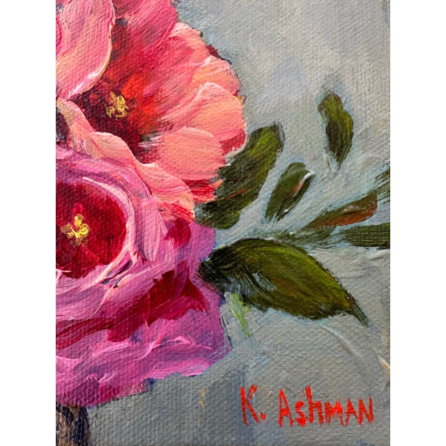 Roses Still Life Blue Willow Vase “Permission to Bloom” Original Painting by Kristin Ashman For Sale - Image 4 of 8