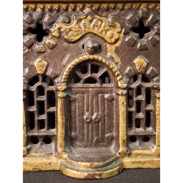 Gold Antique Cast Iron Roof Bank J&e Stevens Architectural Building Still Coin Savings Bank Gold Paint C. 1890 For Sale - Image 8 of 18