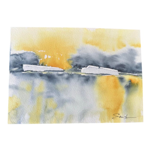 “Golden” Original Watercolor Abstract Painting by Nancy Smith For Sale