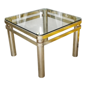 Vintage Brass Hollywood Regency Style Modern Contemporary Glass Top End Table 2 of 2