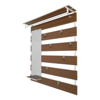 Vintage Wall Coat Rack with Hooks and Mirror, 1960s For Sale