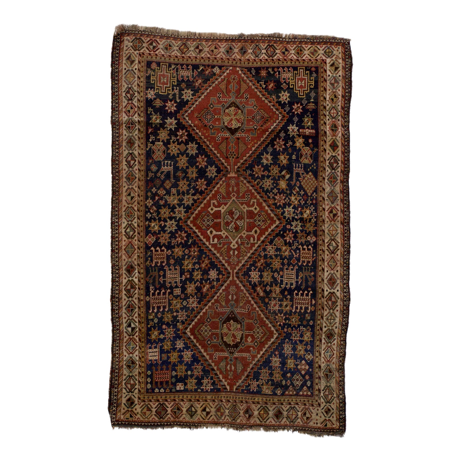 Antique Persian Qashqai Rug 4'5