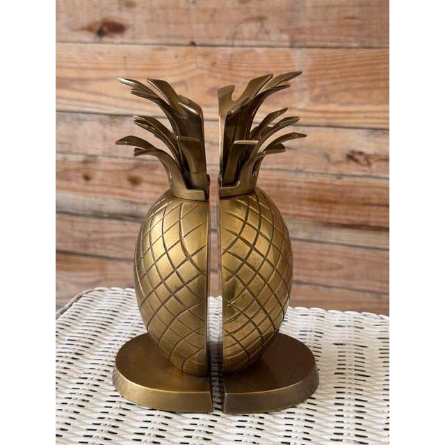 Vintage Coastal Regency Solid Brass Pineapple Bookends – Pair For Sale - Image 11 of 12