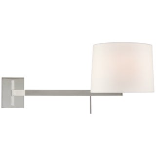Barbara Barry for Visual Comfort Signature Sweep Medium Left Articulating Sconce in Polished Nickel with Linen Shade For Sale