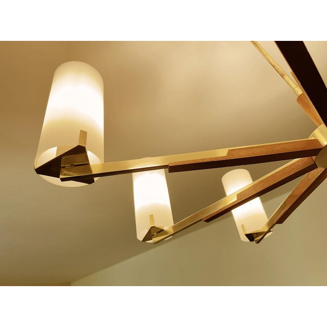 Gold Scandinavian Glass and Teak Chandelier, 1960s For Sale - Image 8 of 16