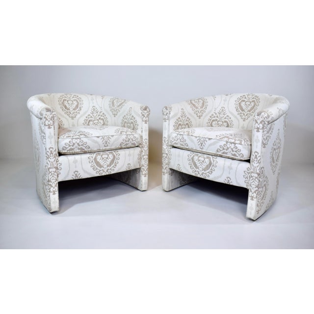 20th Century Modern Tub Club Chairs, Upholstered Pair For Sale - Image 9 of 9