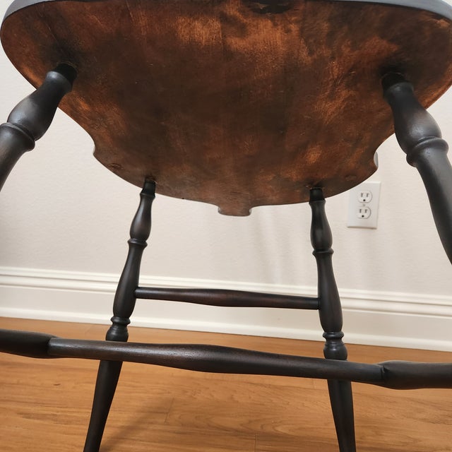 Vintage Windsor-Style Brace Back Chair Newly Refinished in Carbon Grey For Sale - Image 11 of 12
