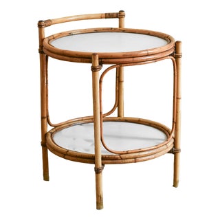 Service Table in Bamboo with White Lacquered Shelves and Brass Feet, 1970 For Sale