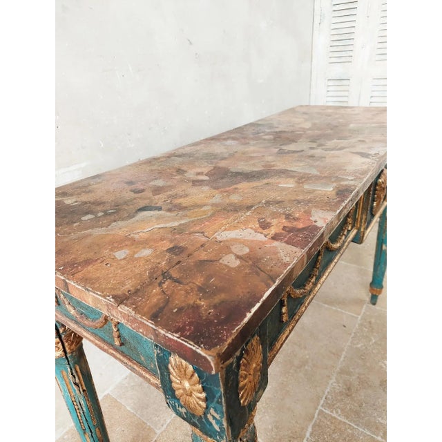 Italian Neoclassical Decorative Painted Console Table with Faux Marble Top For Sale - Image 6 of 10