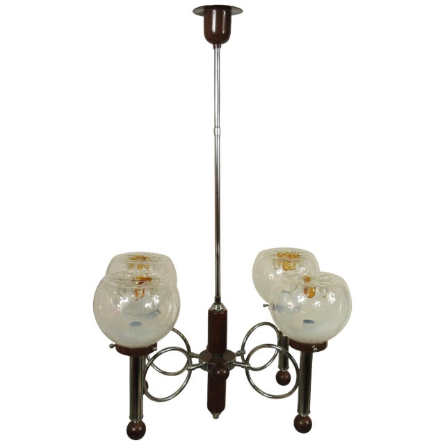 1970s Italian Mazzega Glass Chrome Chandelier For Sale