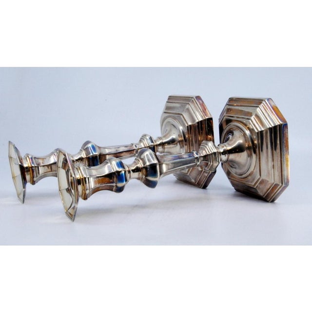 Modernist Silver Candlesticks with Octagonal Bases For Sale - Image 5 of 10