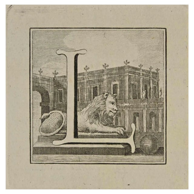 Luigi Vanvitelli, Letter of the Alphabet L, Etching, 18th Century For Sale