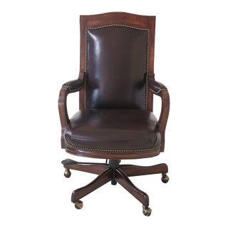 Maitland Smith Model Ra1015 Mahogany & Brown Leather Desk Chair For Sale