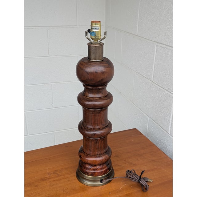 Ethan Allen Mid 20th Century Ethan Allen Mid Century Turned Wood Table Lamp For Sale - Image 4 of 5
