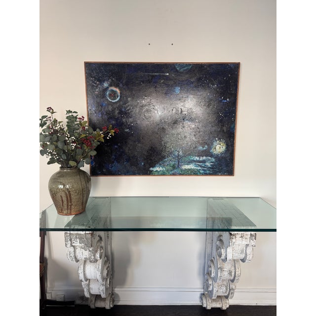 A monumental antique architectural console crafted from richly carved solid wood corbels, repurposed into a striking...