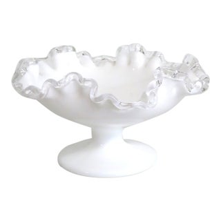 Fenton Silver Crest Milk Glass Ruffled Pedestal Compote Candy Dish 5174b For Sale