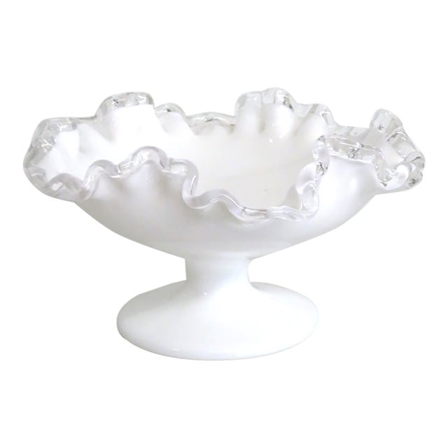 Fenton Silver Crest Milk Glass Ruffled Pedestal Compote Candy Dish 5174b For Sale