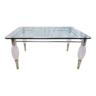 1960s Mid-Century Modern Chrome With Limerick Crystal Legs Glass Top Coffee Table For Sale