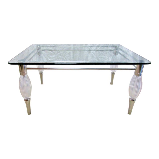 1960s Mid-Century Modern Chrome With Limerick Crystal Legs Glass Top Coffee Table For Sale