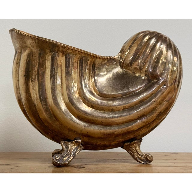 Mid-Century Modern Vintage Brass Shell Motif Bottle Holder or Planter For Sale - Image 3 of 10
