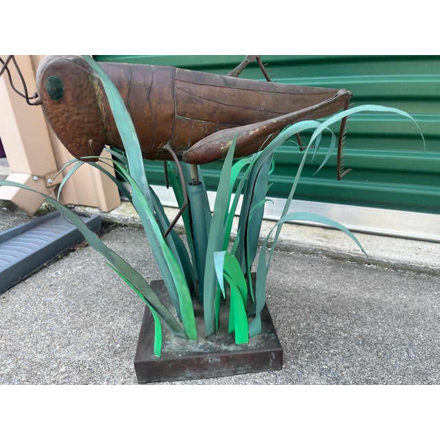Vintage Folk Art Copper Grasshopper in Blades of Copper Grass For Sale - Image 9 of 16