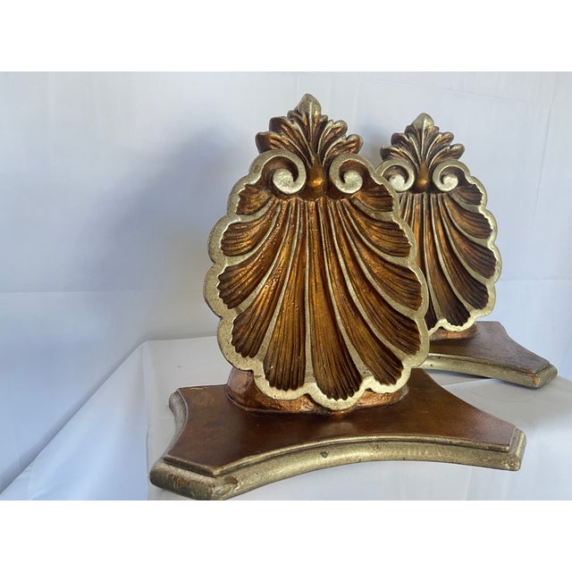 Bronze Vintage Florentine Large Shell Wall Brackets, Italy, a Pair For Sale - Image 8 of 15
