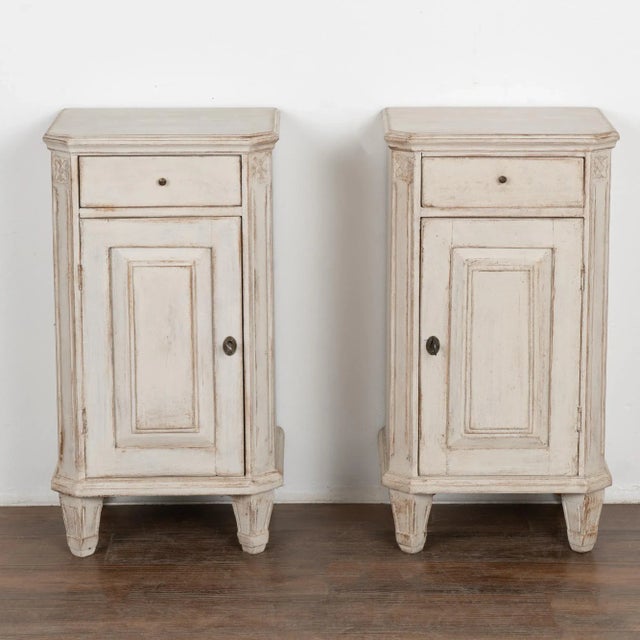 Gustavian (Swedish) Pair, White Painted Nightstands, Sweden Circa 1880 For Sale - Image 3 of 11